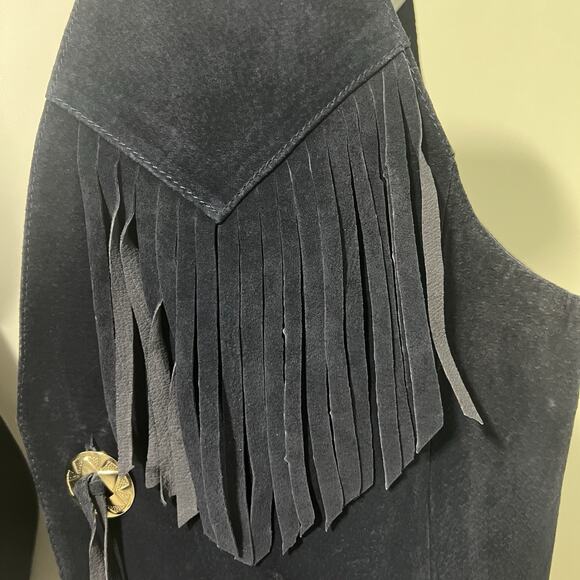 Vintage Rock Creek Suede Fringe Western Cowgirl Vest Leather Boho Biker Womens L - Picture 3 of 10